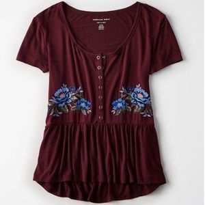 American Eagle Soft & Sexy Floral Embroidered Tee